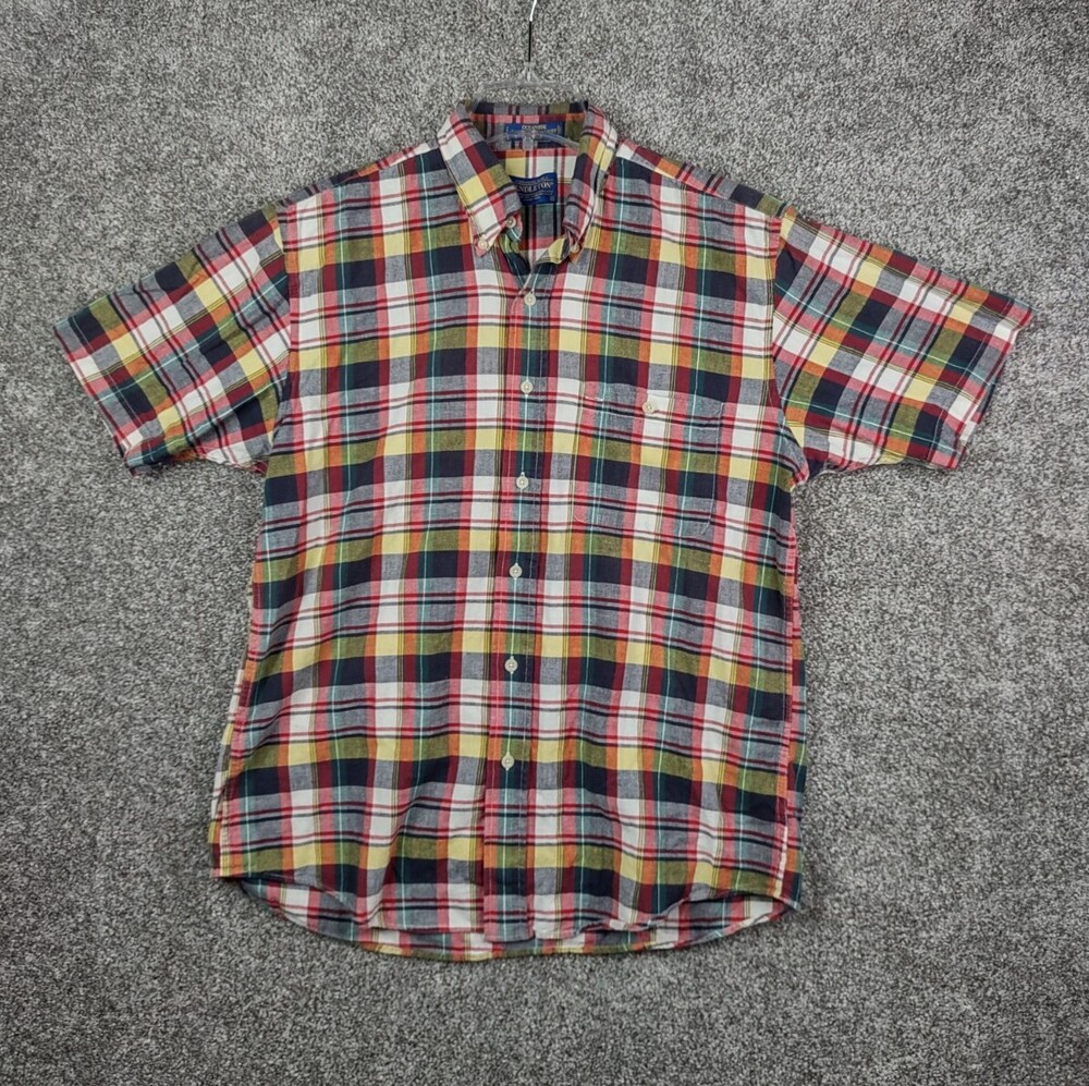 Pendleton Shirt Mens Large Red Plaid Madras Cotton Oceanside Short Sleeve Camp